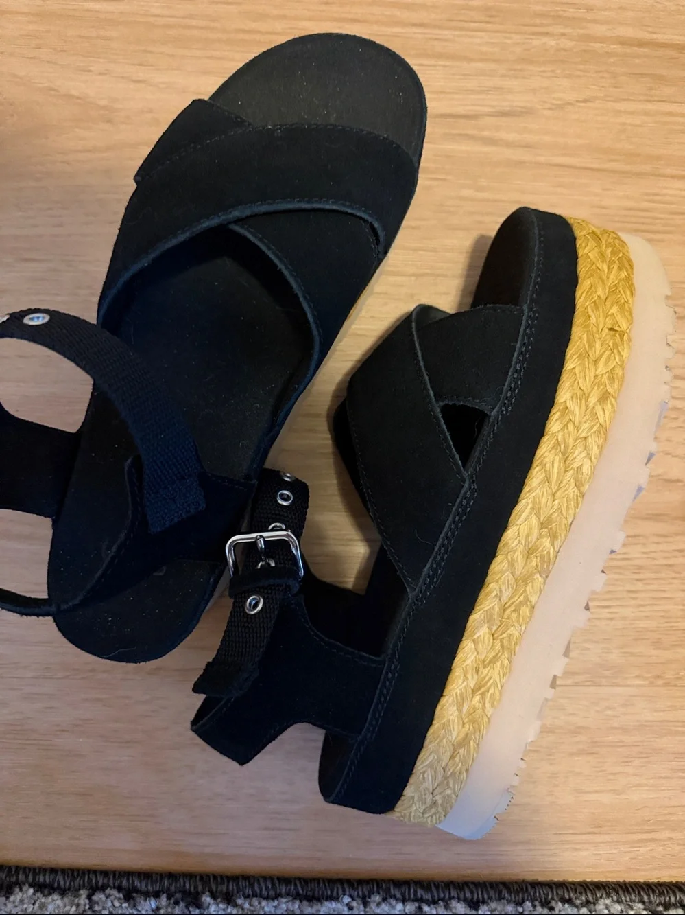 UGG Black Platform Sandals with Ankle Strap